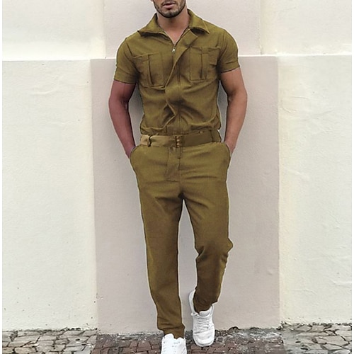 Herren Cargohose Cargohosen Arbeitshose Overall Jumpsuit Feste Farbe Nachtclub Strassenmode Stilvoll Casual / sportlich Schlank Schwarz Wein Image