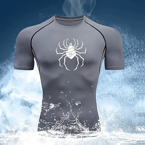 Herren Kompressionsshirt Sportshirt Fitnessshirt Trainingsshirt Kurzarm T-Shirt Lässig Athleisure Sommer Spinnen Schnelltrocknend Hohe Dehnung Kompression Atmungsaktiv Fitnesstraining Gehen Joggen Image