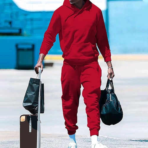 Herren Trainingsanzug Jogginganzug Kordelzug Tasche Einfarbig Kapuzenpulli und Hose Jacke und Jogginghose Sportbekleidungsset Herbst Winter Dunkelgrau Cachi scuro Fitnesstraining Joggen Laufen Image