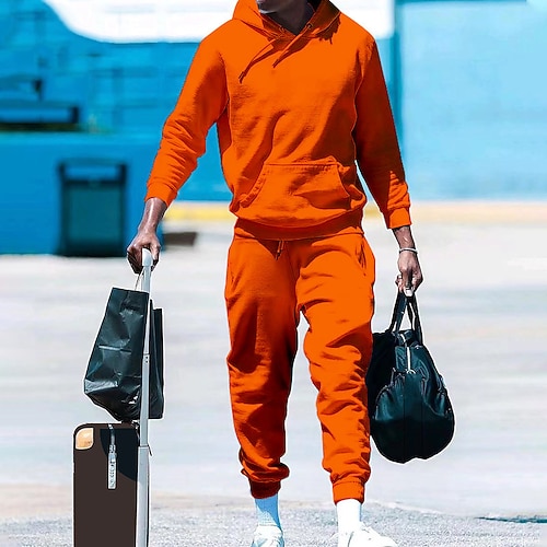 Herren Trainingsanzug Jogginganzug Kordelzug Tasche Einfarbig Kapuzenpulli und Hose Jacke und Jogginghose Sportbekleidungsset Herbst Winter Dunkelgrau Cachi scuro Fitnesstraining Joggen Laufen Image