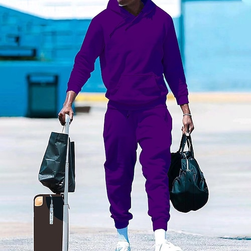 Herren Trainingsanzug Jogginganzug Kordelzug Tasche Einfarbig Kapuzenpulli und Hose Jacke und Jogginghose Sportbekleidungsset Herbst Dunkelgrau Cachi scuro Fitnesstraining Joggen Laufen Thermowarm Image