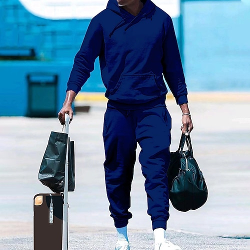 Herren Trainingsanzug Jogginganzug Kordelzug Tasche Einfarbig Kapuzenpulli und Hose Jacke und Jogginghose Sportbekleidungsset Herbst Winter Dunkelgrau Cachi scuro Fitnesstraining Joggen Laufen Image