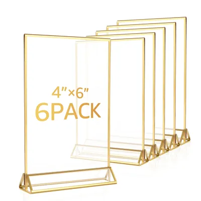6Pcs Gold Acrylic Sign Holder Picture Frame Display Stand Clear Cards Holder Wedding Table Number