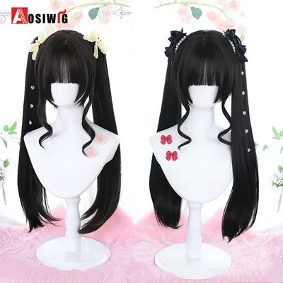 Synthetic Princess Cut Double ponytail Lolita Wig with Bangs Wig Girl Cute Ombre Blonde Black