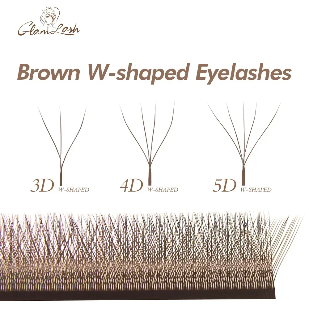 GLAMLASH Braune 3D 4D 5D Wimpern C/D/L/LU/M Vorgefertigter Volumenfächer W-Stil Wimpernverlängerung Make-up-Tool Image
