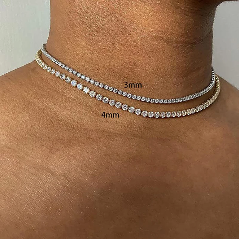 Tennis Collane girocollo Donna HipHop Iced Out AAA + Cubic Zirconia Colore oro Catena di cristallo Gioielli femminili sul collo OHN099