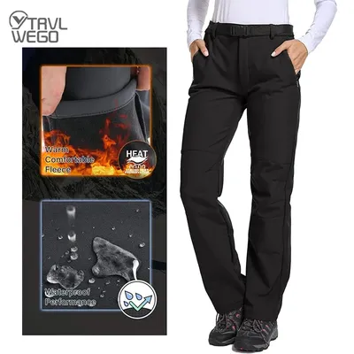 TRVLWEGO Women Hiking Pants Camping Climbing Hunting Trekking Trousers Softshell Waterproof Winter Super Warm Windproof Clothes