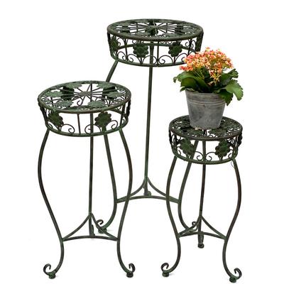Dandibo - Blumenhocker Metall Grün Rund Blumenständer 96008 3er Set Blumensäule Antik Image