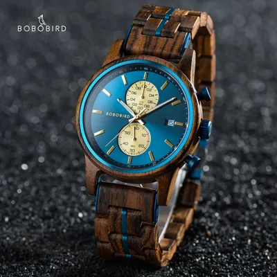 BOBO BIRD Wood Watch Men Business Quartz Watches Engraved Wooden Chronograph Wristwatch with Date