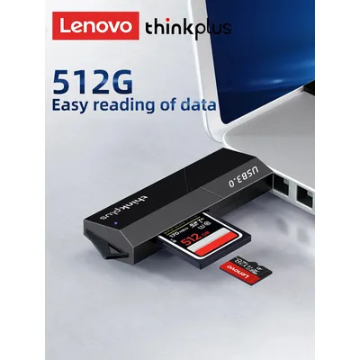Lenovo D204 2 IN 1 Memory Card Reader, Dual Interface USB 3.0 SD Card Reader Adapter, Compatible