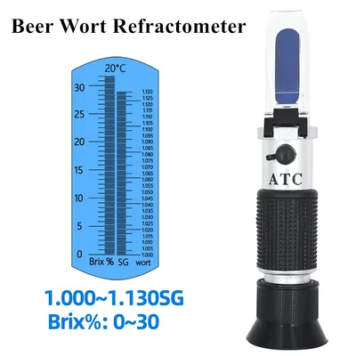 Beer Refractometer Wort Wine Brewing Dual Scale - Specific Gravity Hydrometer 1.000-1.130 Brix 0-32%