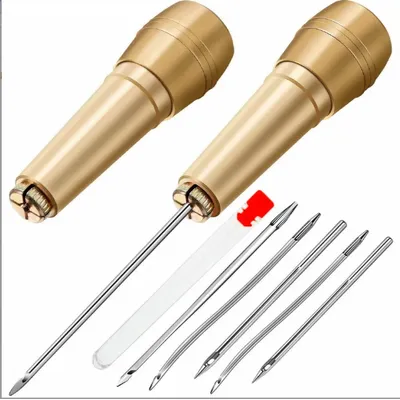 9Pcs Leather Sewing Kit, Copper Handle Leather Sewing Awl, Needle Set, Suitable for Repairing Leather Canvas Tent Shoes