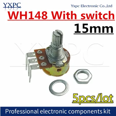 5pcs WH148 3pin Potentiometer with Switch 1K 2K 5K 10K 20K 50K 100K 250K 500K 1M Ohm Power amplifier