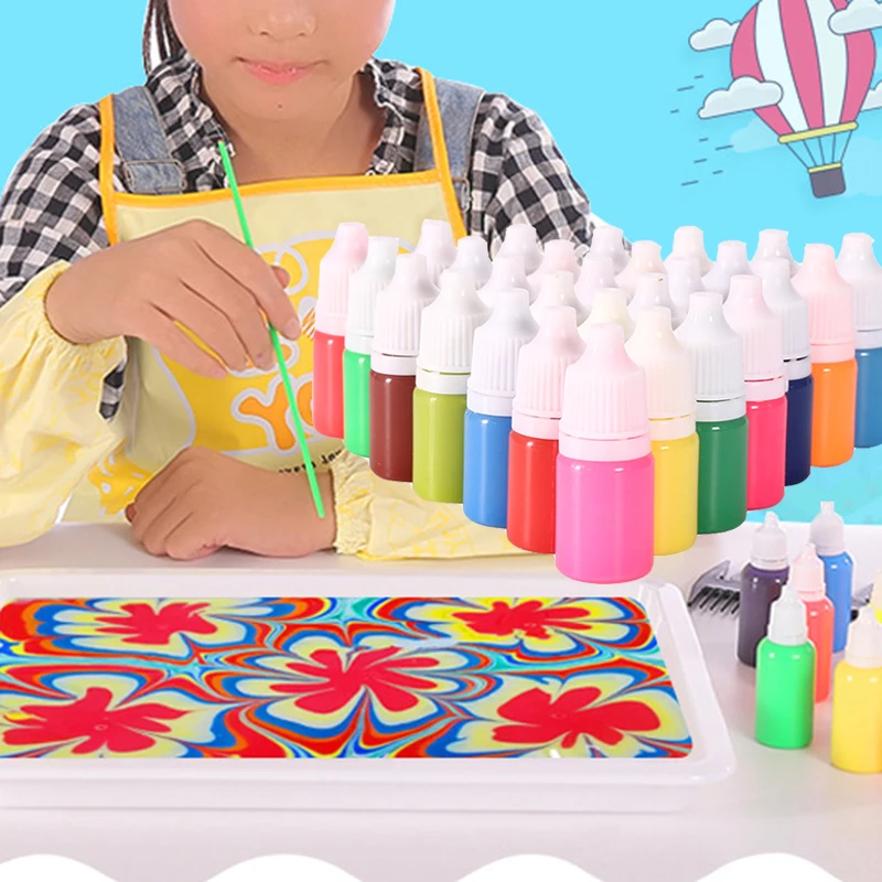 Kit de peinture au marbre pour enfants, arts et artisanat, peinture sur eau, kit de peinture au marbre, cadeaux idéaux, 6 couleurs, 12/24 couleurs, bricolage