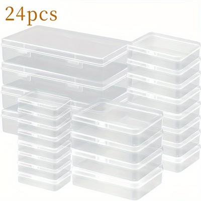 TEMU 24pcs Clear Plastic Storage Box Set - Versatile Rectangular Organizers For Jewelry, Office Supplies & Stationery