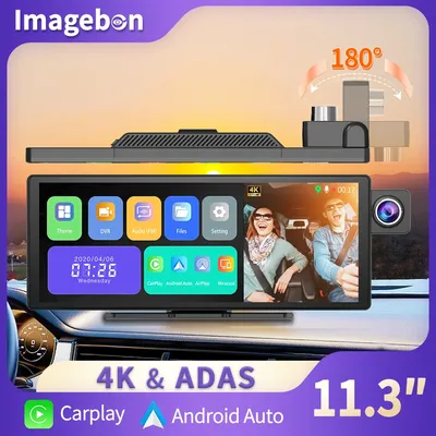 11.3" Imagebon H50 Dash Cam 4K ADAS Wireless CarPlay & Android Auto 3 Channel Recording Time Lapse