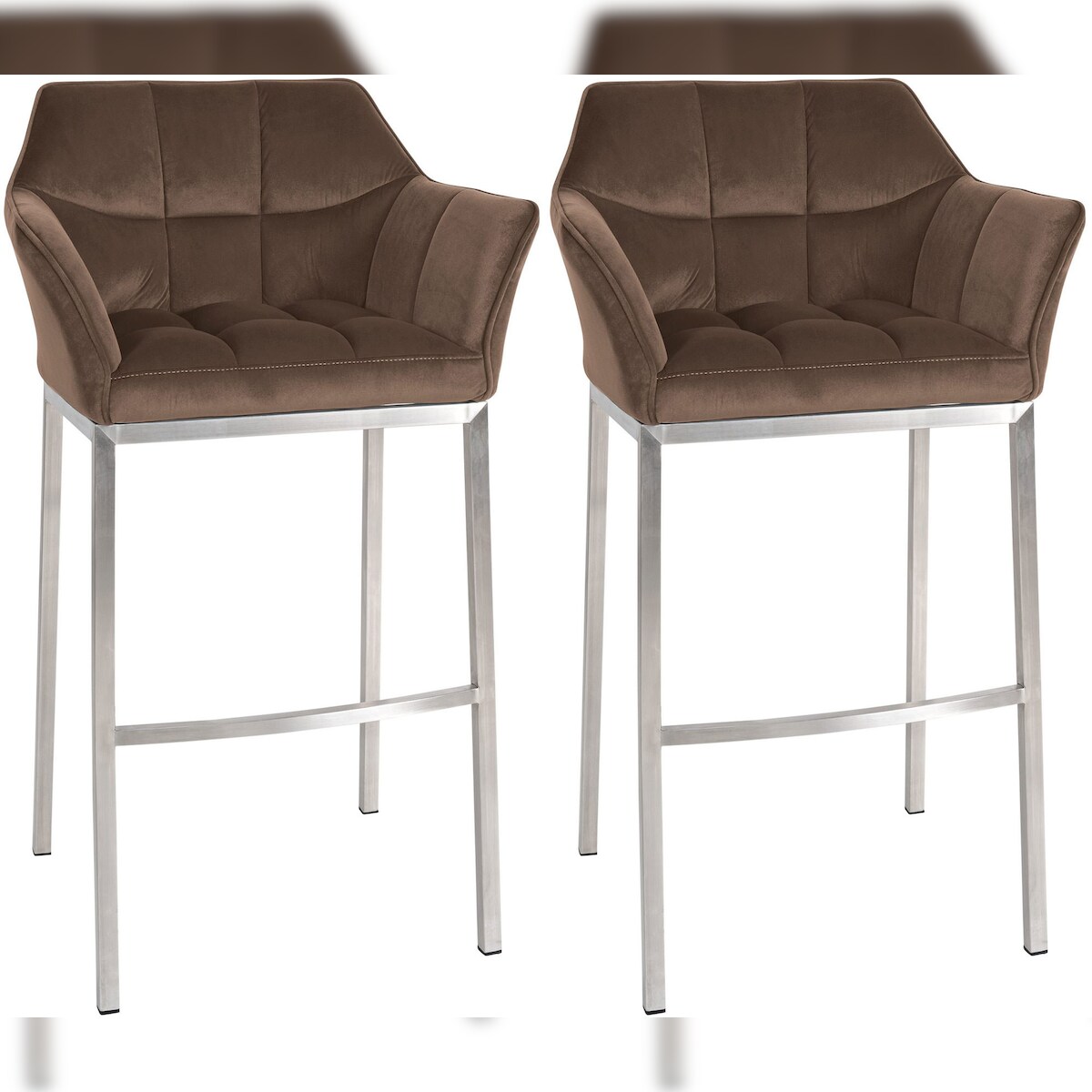 CLP 2er Set Barhocker Damaso Samt mit Vierfußgestell braun/Edelstahl Image