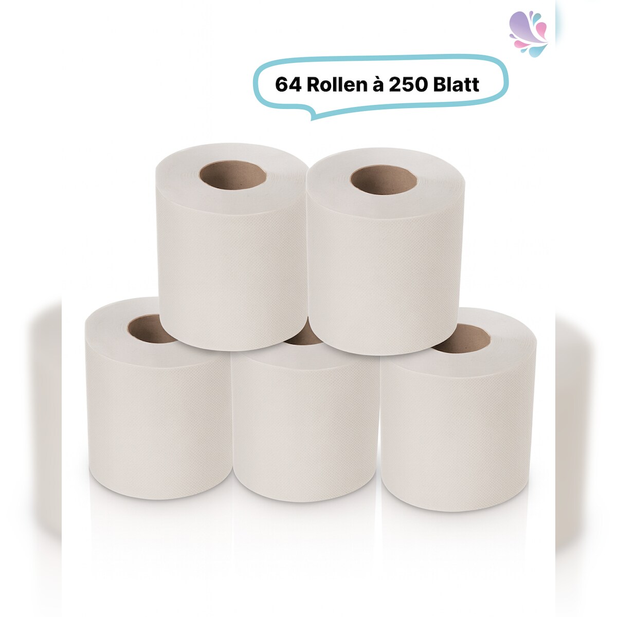 Blanc HYGIENIC 64 Toilettenpapierrollen SET, Rolle je 27,5m, 2-lagig, Recyclingpapier, hochweiß, saugfix, 16.000 Blatt, 9,5 x 11 cm Image