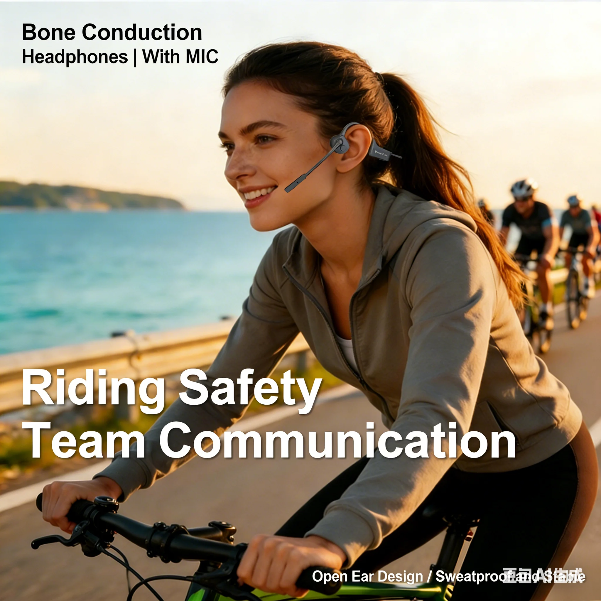 Casque audio à conduction osseuse à oreille ouverte avec double microphone, casque sans fil Bluetooth avec micro pour le travail/les affaires/le cyclisme