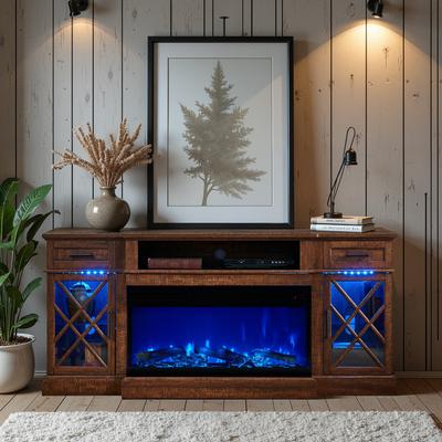 Farmhouse 3-Sided Electric Fireplace TV Stand, Entertainment Center