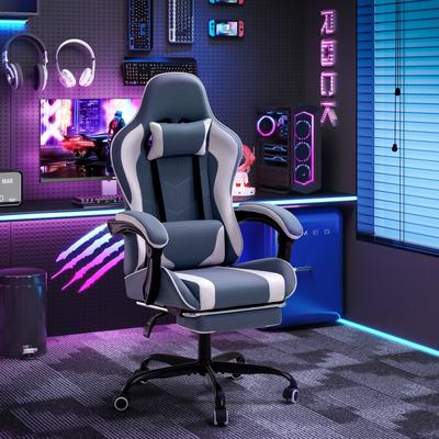 Furniwell Gaming Chair with Footrest Height Adjustable Headrest and Lumbar Support for Adults Teens