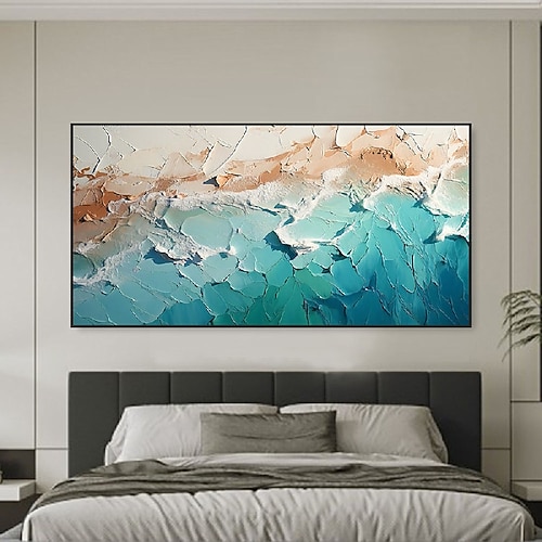 3D-Ölgemälde, handgefertigt, Textur, blaues Meereslandschafts-Ölgemälde auf Leinwand, groß, handgemalt, modern, abstrakt, Strandgemälde, Landschaft, Acryl, Wellengemälde für Wandkunst, Schlafzimmer, Image