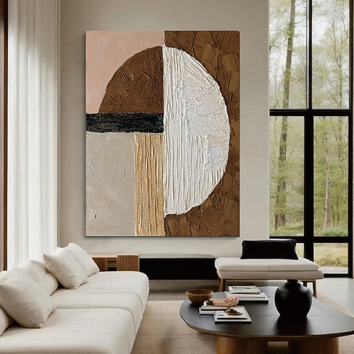 beige braun Malerei handgemachte braun Wabi Sabi Kunstwerk Ölgemälde handgemalt strukturierte Ölgemälde beige Ölgemälde braun abstrakte Leinwand Kunst moderne horizontale Dekor Kunst Image