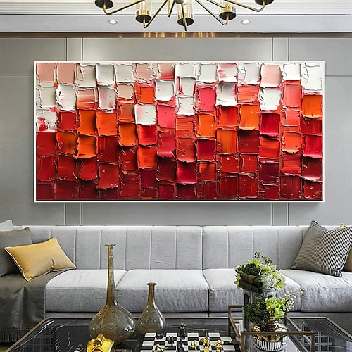 handgemaltes abstraktes rotes Ölgemälde auf Leinwand große Wandkunst original strukturiertes Palettenmesser modern trendy minimalistisches Wohnzimmer Wohndekor ungerahmt Image