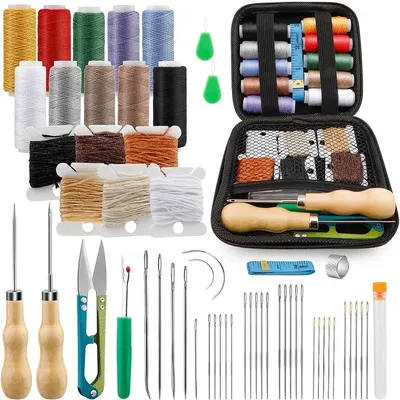 BUDDUR Leather Sewing Tools Kit With Waxed Thread And Needle Threader For Leather Sewing DIY Handmade Craft Accessories Set