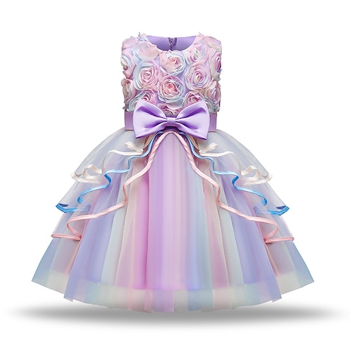 Mädchen' 3D Regenbogen Party Kleid Ärmellos Sommer Frühling Leistung Party Geburtstag Prinzessin Schön Süß kinderkleidung 4-12 Jahre abendkleider Schaukelkleid A Linie Kleid Midi Regular Fit Image