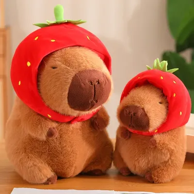 Cute Capybara Plush Toy Kawaii Fluffy Capibara With Turtle Bag Strawberry Cap Stuffed Animals Kids Birthday Gift Home Decoration