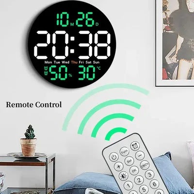 10 Inch Remote Control Digital Wall Clock Temperature Humidity Date Week Timing Countdown 2 Alarm