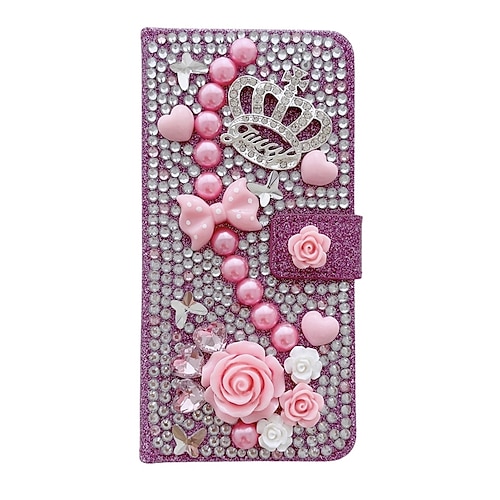 Handy Hülle Handyhüllen Für Samsung Galaxy S26 Ultra Plus S25 S24 S23 S22 S21 Ultra Plus S20 A25 A15 A14 Brieftaschenhülle für Frauen Mädchen Mit Ständer Magnetisch Bling Glitzer glänzend Blumendruck Image