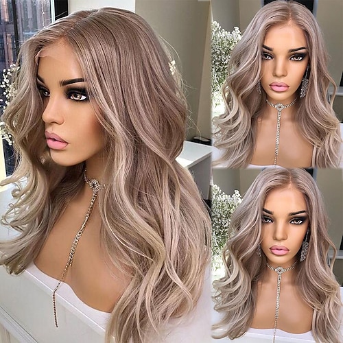 Remy Menschenhaar 13x4 Spitzenfront Perücke Freier Teil Peruanisches Haar Wellen Mehrfarbig Perücke 130% 150% Haardichte mit Babyhaar Gefärbte Haarspitzen (Ombré Hair) Strähnchen / Balayage-Technik Image