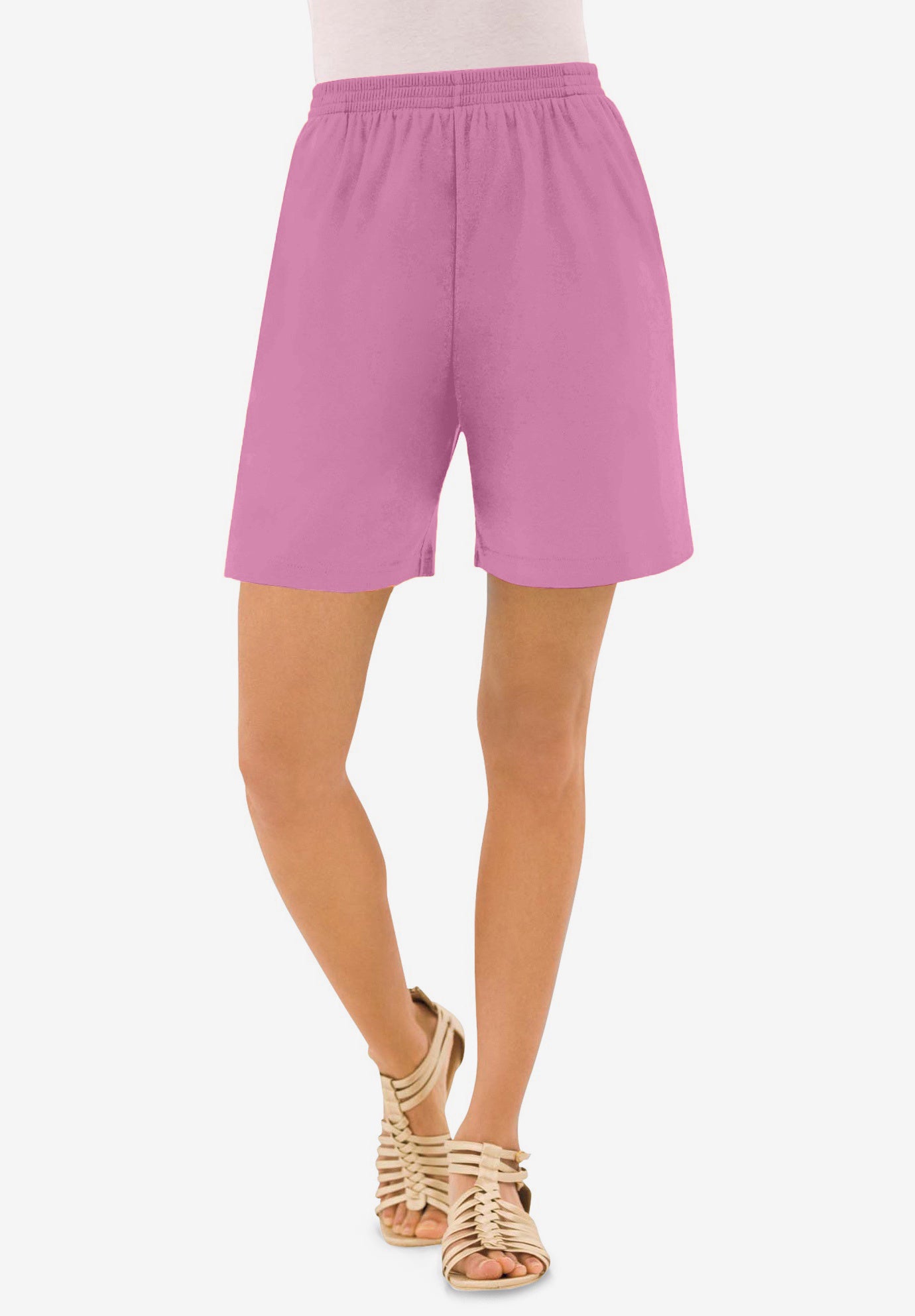 Plus Size Women's Plus Size Soft Knit Pull-On Short by Roaman's in Mauve Orchid (Size 4X) Pull On Elastic Waist