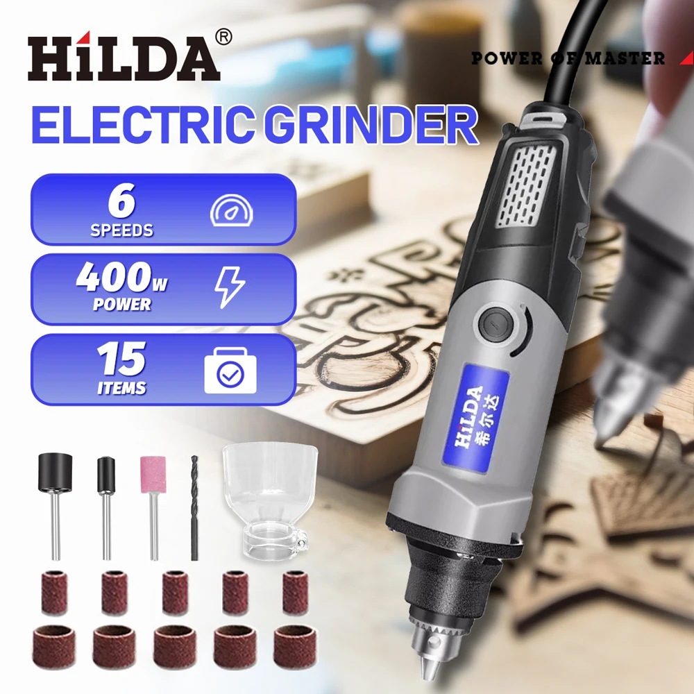 HILDA perceuse électrique, outil à distance outils électriques vitesse variable 400W mini perceuse 6 positions outils à distance mini rectifieuse