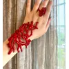 Huanzhi rote Koralle Ring Armband Armreif für Frauen Legierung Set für Frauen Mädchen Hip-Hop coole