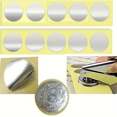 TEMU 100pcs Embossing Stickers Blank Metallic Silvery Seals Embossed Foil Stickers Scallop Edge Stickers Embosser Stamp Sealing Blank Self-adhesive Stickers Seals(silver) Image