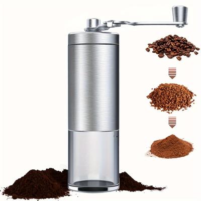 TEMU Manual Stainless Steel Coffee Grinder - Adjustable Settings, Portable Conical Burr Grinder For Camping, Travel, Espresso - With Hand Crank