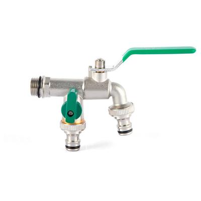Coocheer - Garten-Doppelhahn, Messing-Wasserhahn, hochwertiger 3/4-Zoll-Wasserhahn – Grün Image