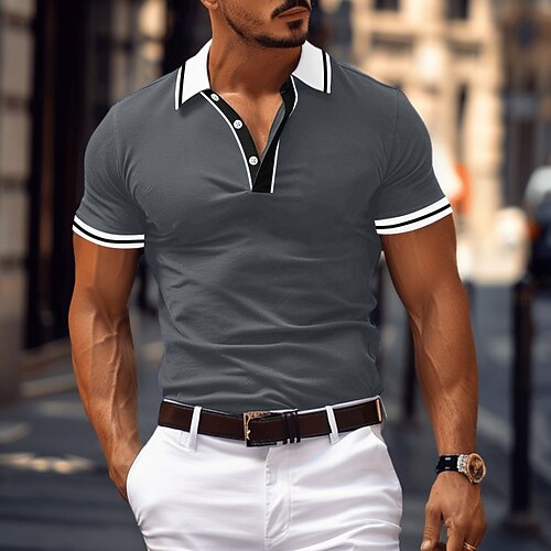 Herren Business-Polo Poloshirts aus Piqué Geschäft Casual Gerippter Polokragen Klassisch Kurzarm Farbblock Patchwork Bestickt Sommer Frühling Herbst Schwarz Dunkelrot Marinenblau Königliches Blau Image
