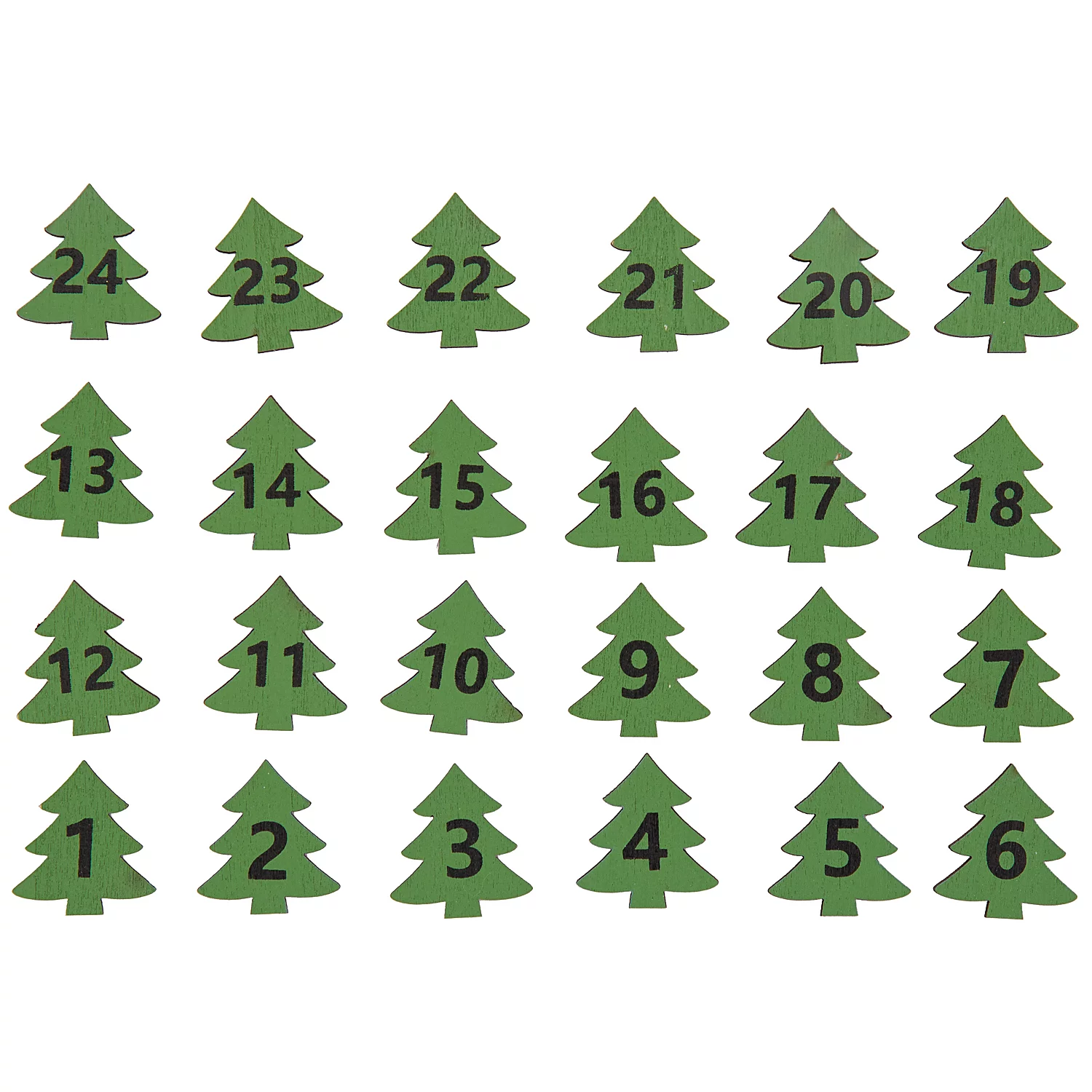 Adventskalenderzahlen Bäume, 2,5 x 2,5 cm