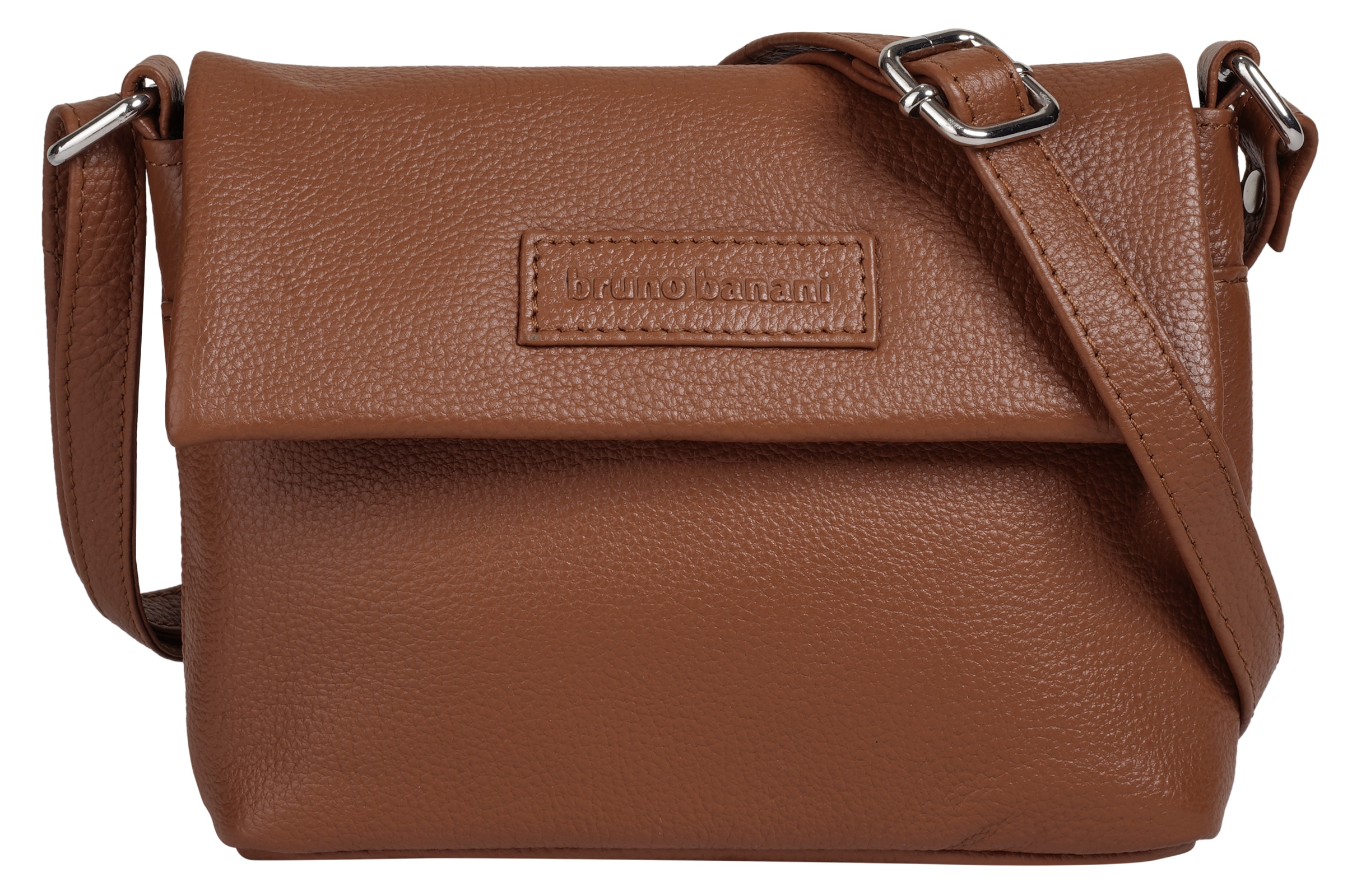 Umhängetasche BRUNO BANANI, Damen, Gr. B/H/T: 19cm x 15cm x 5cm onesize, braun, Leder, leicht glänzend, unifarben, Taschen Umhängetasche, echt Leder