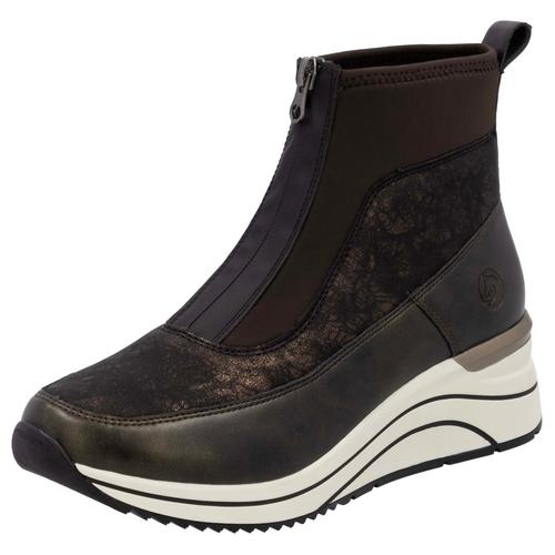 Keilsneaker REMONTE, Damen, Gr. 38, braun (braun kombiniert), Lederimitat, Textil, sportlich, Schuhe, Schlupfboots, Freizeitschuh, High-Top-Sneaker, Front-Reißverschluss