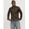 Lederjacke JACK & JONES "JJERICHARD LEATHER JACKET NOOS", Herren, Gr. M, braun (braun stone), Web, Obermaterial: 100% Lammleder, unifarben, modisch, normal, Langarm 1-Knopf-Manschette, Jacken