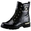 Schnürstiefelette REMONTE, Damen, Gr. 45, gold (schwarz, goldfarben), Lacklederimitat, glänzend, kontrastfarbene Details, modisch, Schuhe, Blockabsatz, Schnürboots im Kroko-Look, Innenreißverschluss