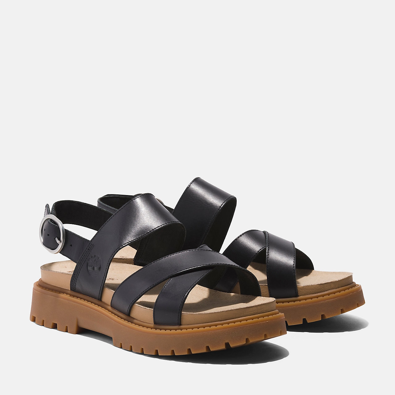 Sandale TIMBERLAND "Clairemont Way CROSS STRAP SANDAL", Damen, Gr. 39 (8), schwarz (blk full gra), Leder, Schuhe Sandale