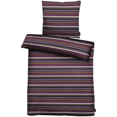 Bettwäsche APELT "Geo GOTS", lila (aubergine), B/L: 155cm x 220cm, , Satin (Bio-Baumwolle), B/L: 80cm x 80cm, Satin (Bio-Baumwolle), Obermaterial: 100% Baumwolle, Bettwäsche, Streifenbettwäsche Image