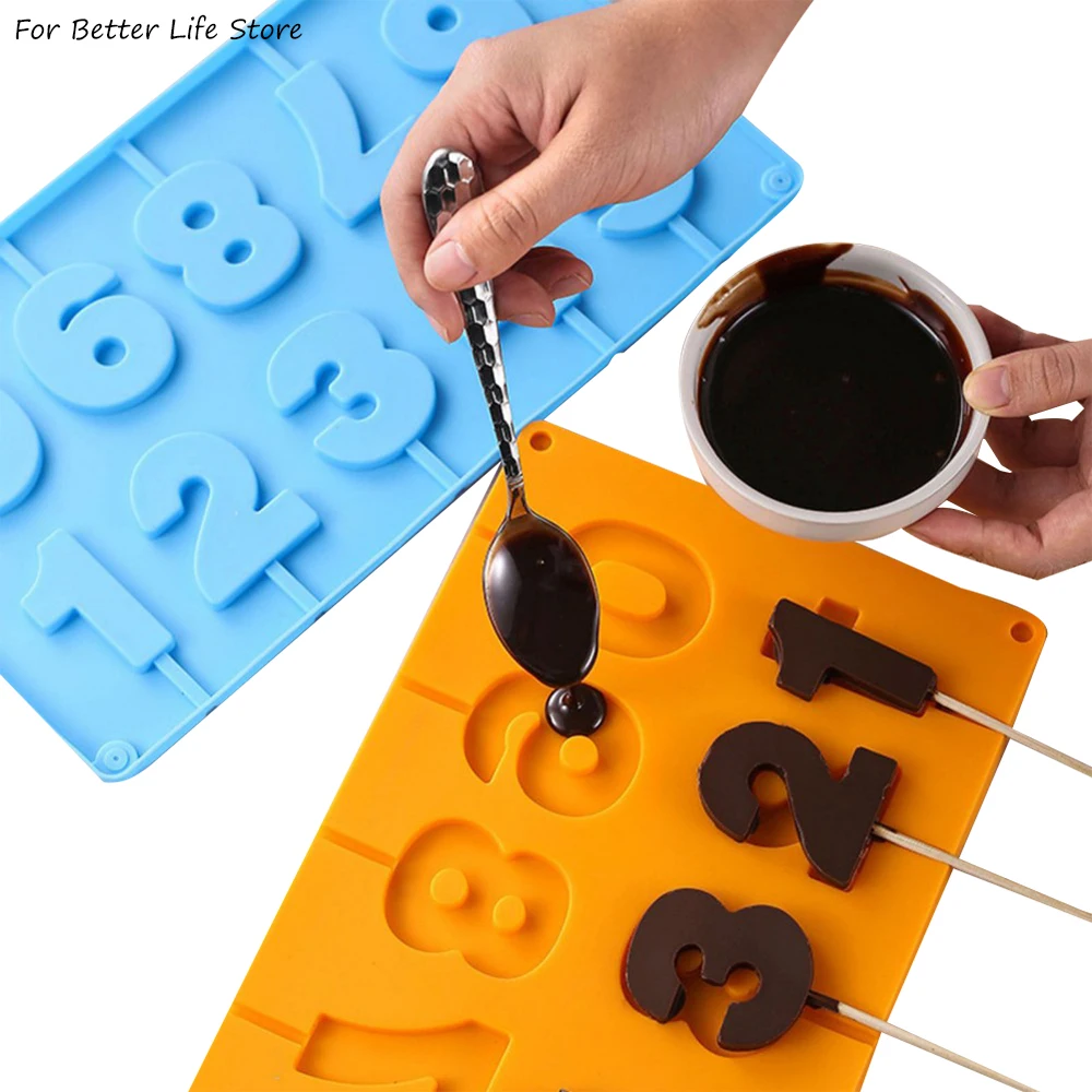 1 Stücke Silikon 0-9 Zahlen Form Lollipop 3D Form Handgemachte Gelee Schokolade Süßigkeiten Mit Sticks Party Dekoration Gute Zähigkeit Image