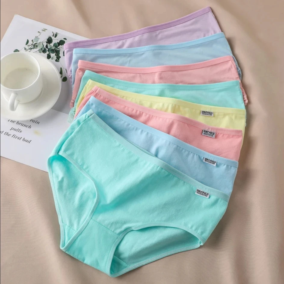 7 Teile/satz Candy Farbe Unterwäsche Frauen Komfortable Hochwertige Baumwolle Höschen Mid-taille Atmungsaktive Underpanties Plus Größe Slip